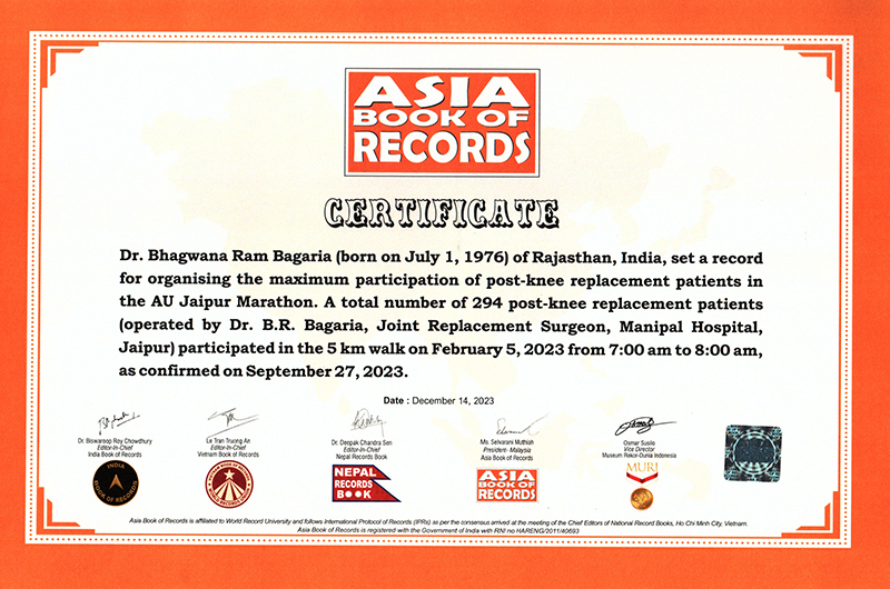 Asia book of record in joint replacement